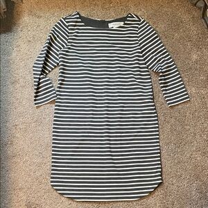 Gray & White Striped 3/4 Sleeve Dress